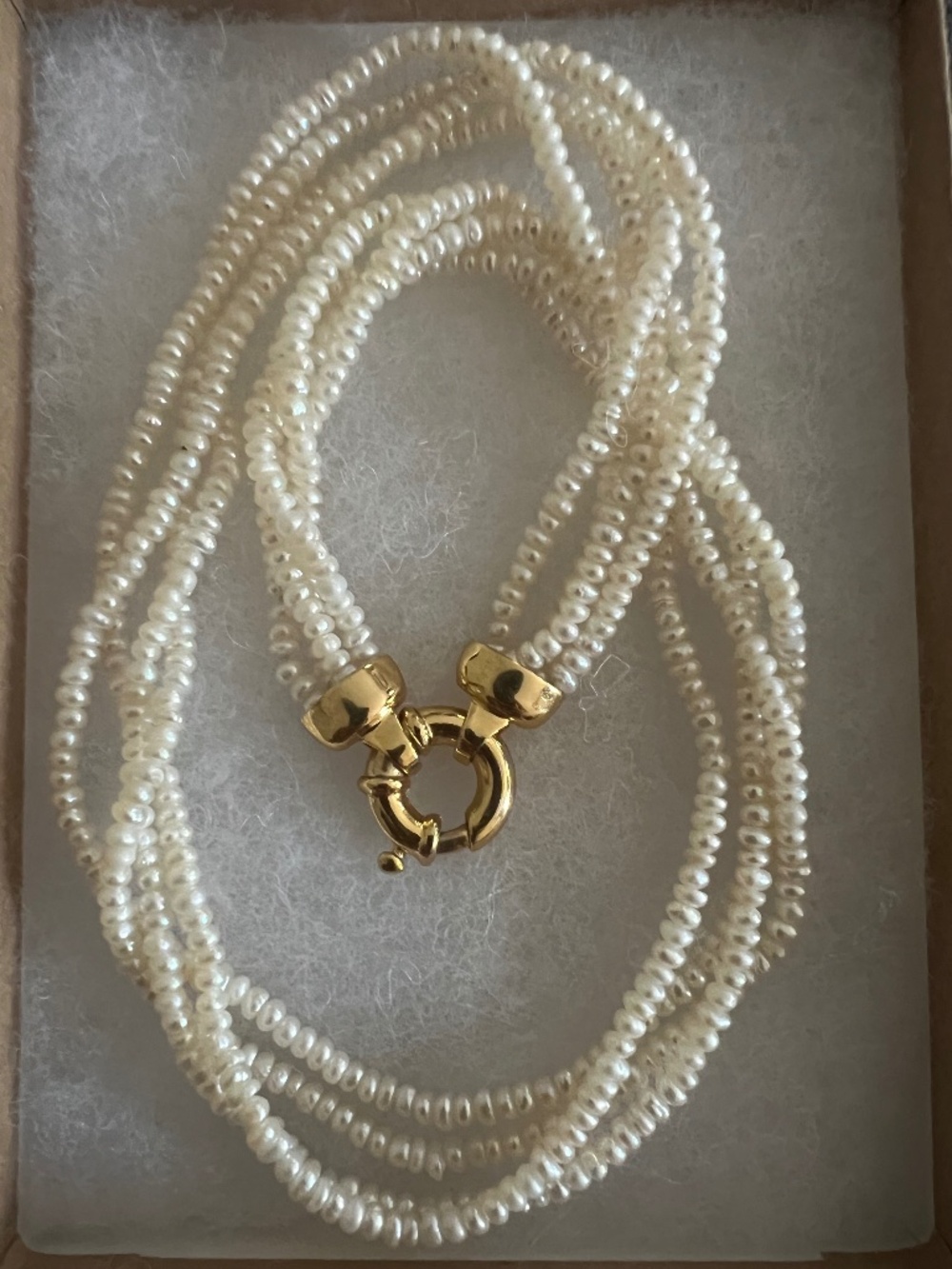 MISAKI Japanese Pearls multi strands Necklace 16” Long Gold Plated Clasp